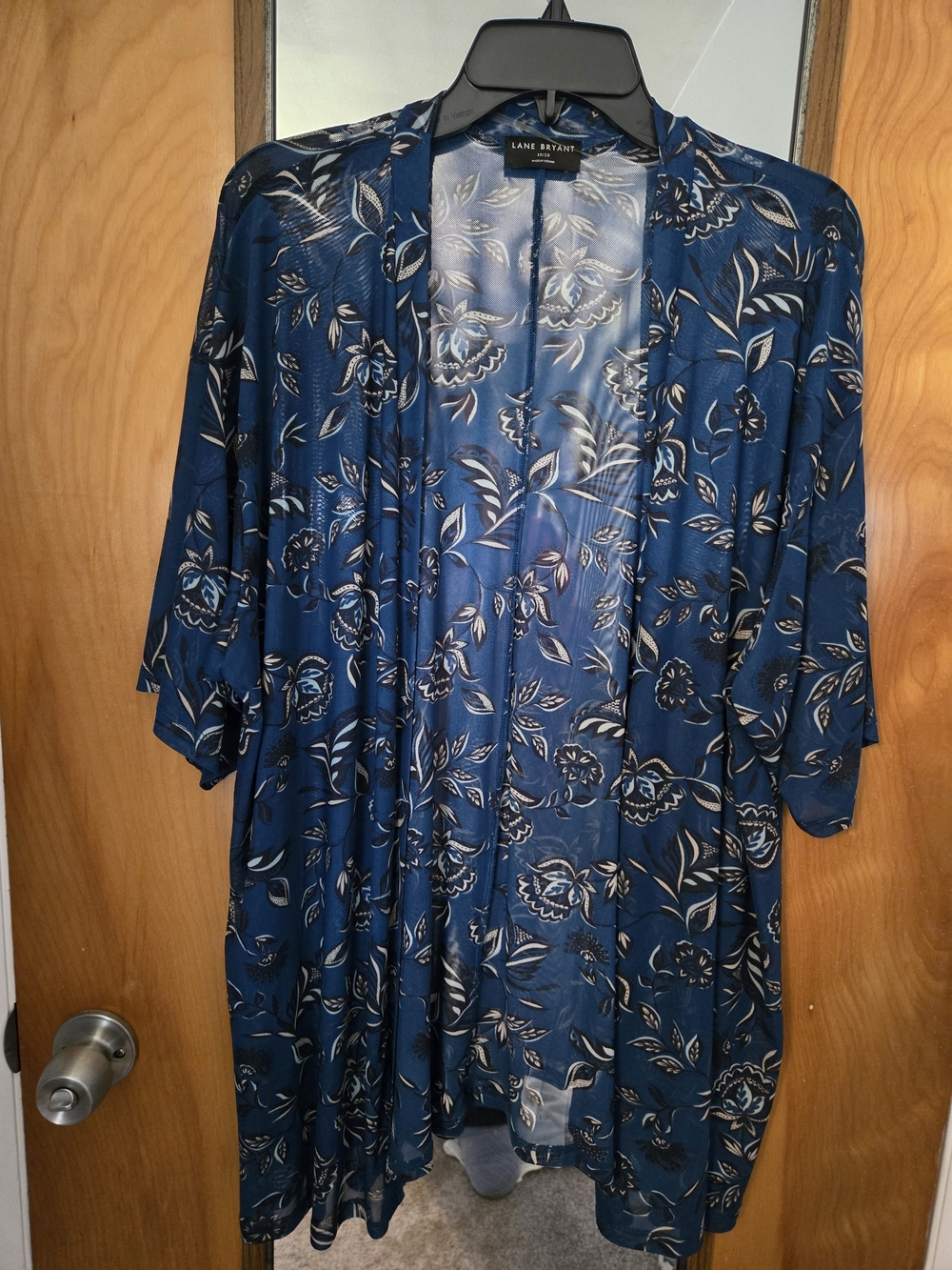 Lane Bryant Navy Blue Floral Open Cardigan